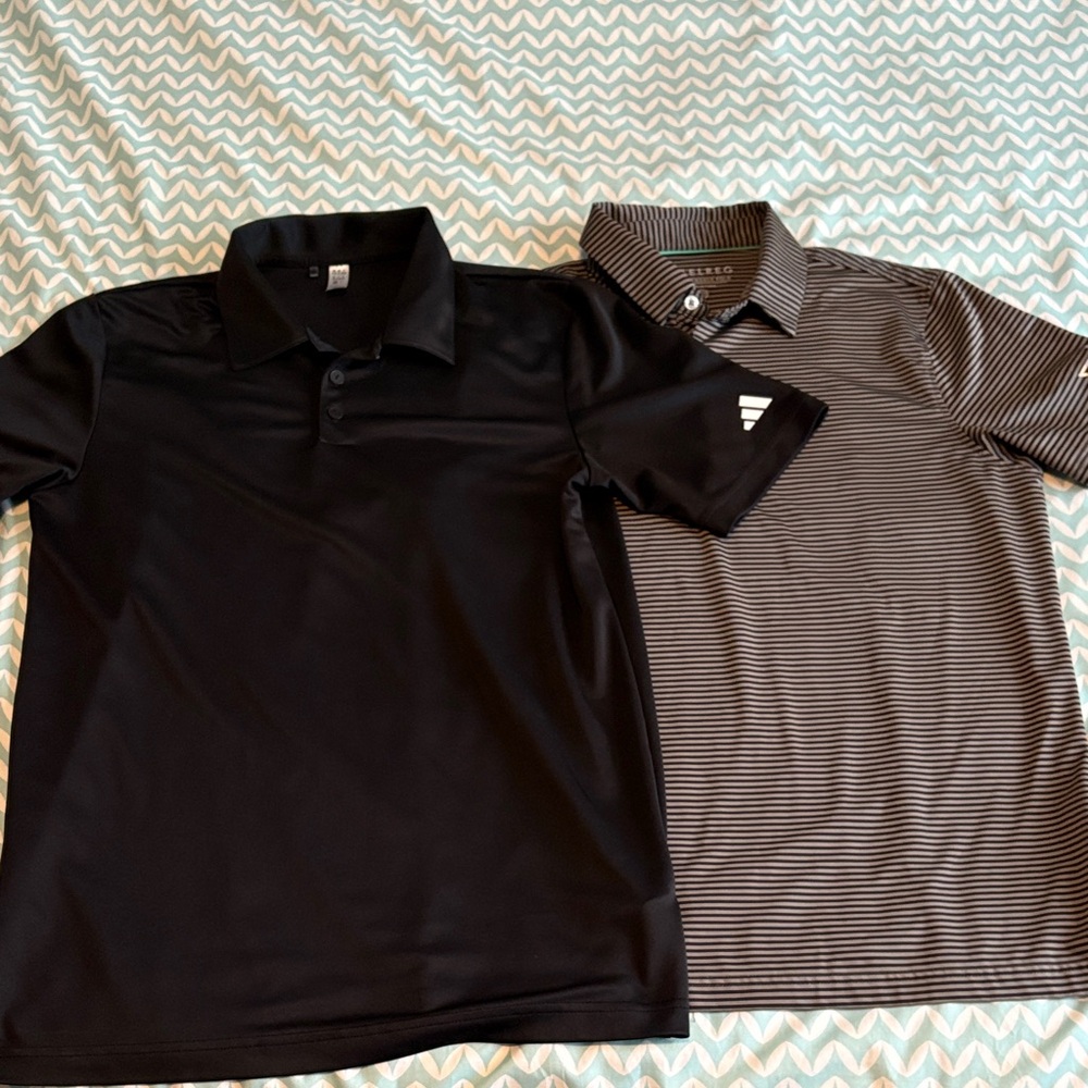 Set of Black and Black/Gray Striped Kids Moisture-Wicking Polo Shirts